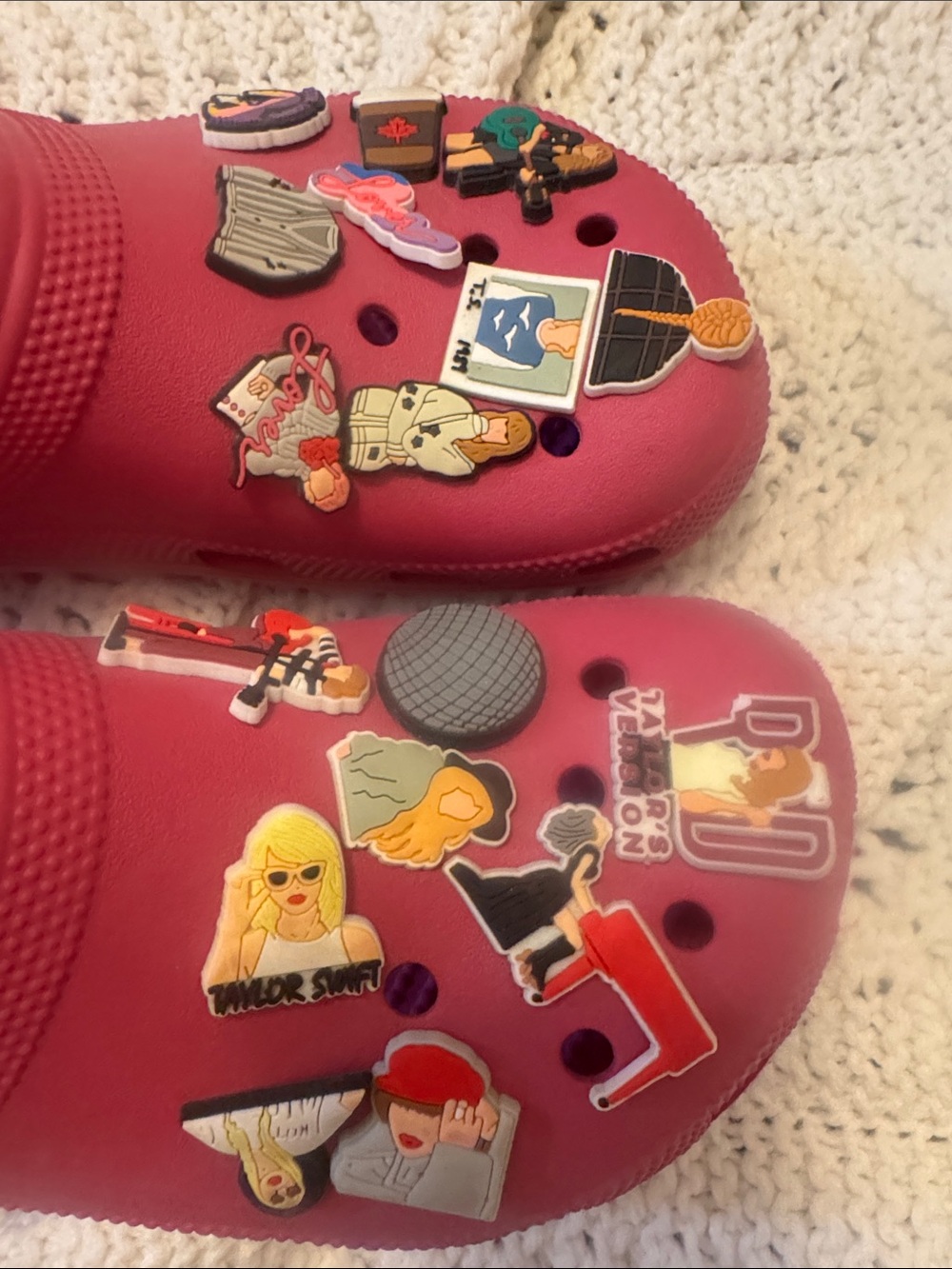 CROCS Fuschia Clog with Taylor Swift inspired Shoe Charms